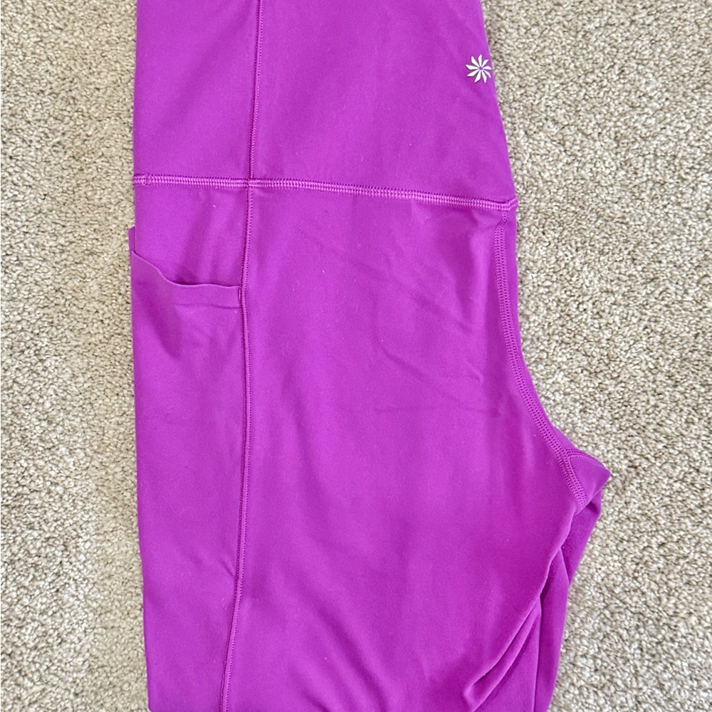 Athleta Salutation Stash Leggings Large Fuchsia Pink Pockets Yoga Athleisure - Picture 8 of 8